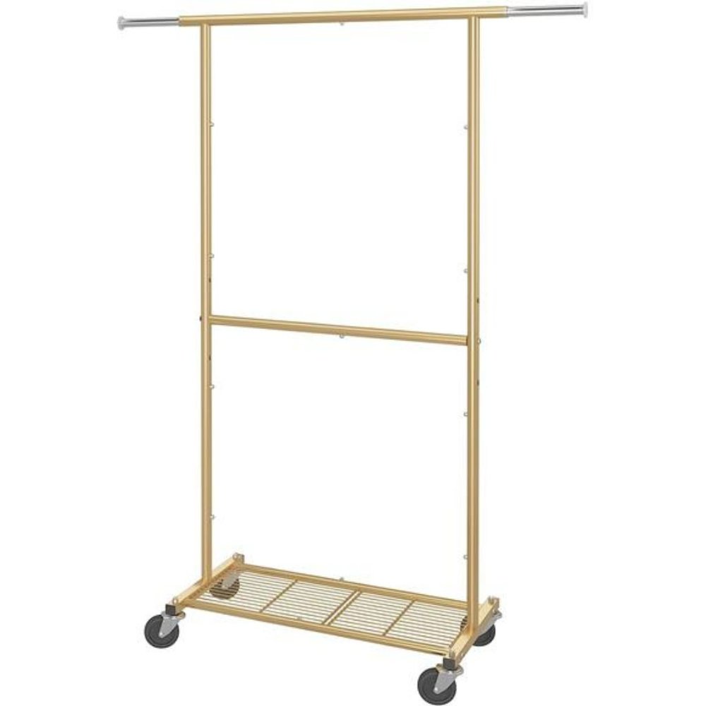 Standard Clothing Garment Rack with Wheels,  Extendable, Golden Yellow